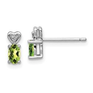 Sterling Silver Rhodium-plated Peridot & Diam. Earrings